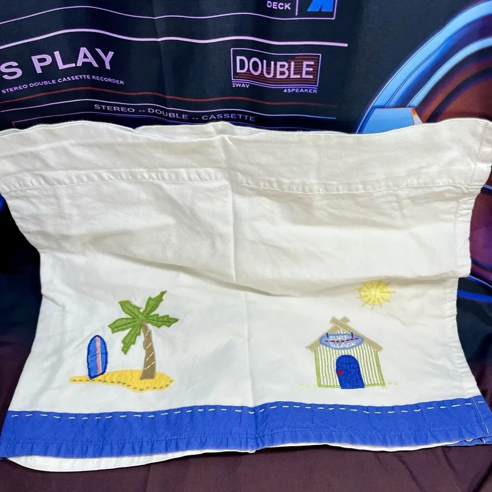 SET OF 2 - Pottery Barn Kids Island Surf Valance Cantonniere Surfboard Palm Tree